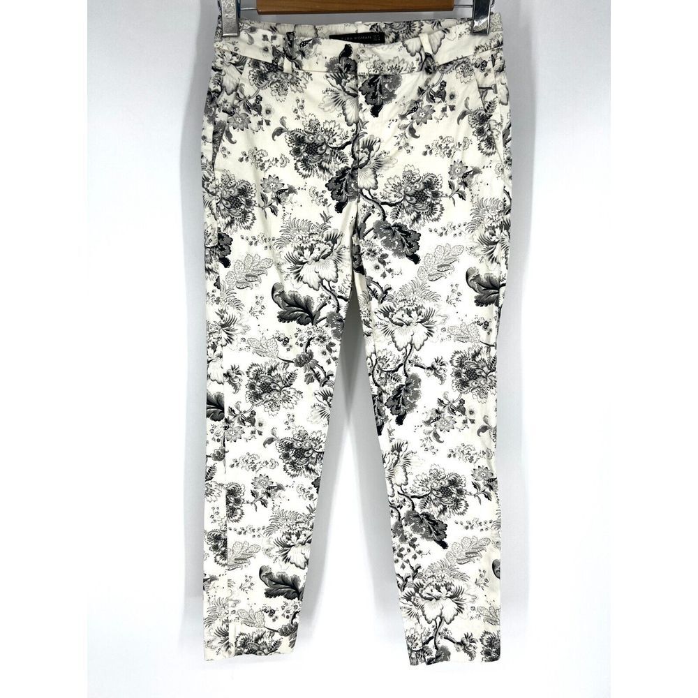 Zara Black and White Floral Cropped Pants